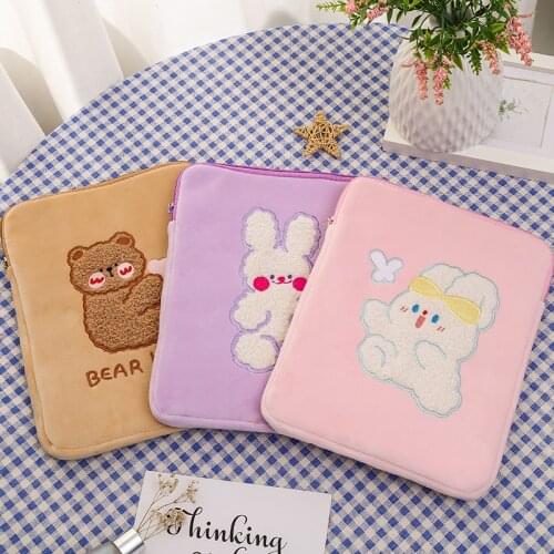 Cute Bear Tablet Case 11 Inch Embroidered iPad Sleeve Case 9.7 Inch Laptop Protective Cover Girls Rabbit iPad Liner Storage Bag