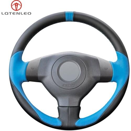 LQTENLEO Black Light Blue Leather Steering Wheel Cover For Suzuki SX4 2006-2013 Swift 2005-2011 Splash Alto 2007-2015 Opel Agila