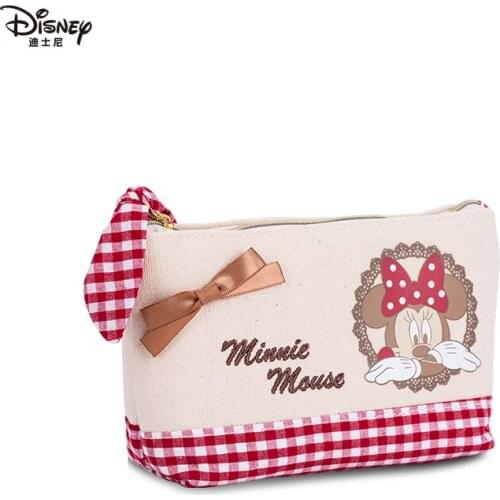 Disney Genuine Minnie Lady Coin Purse Fashion Portable Multi-function Large Capacity Canvas Storage Bag Ladies Cosmetic Bag