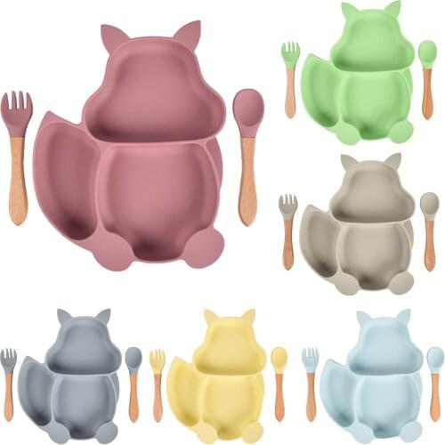 Suction Baby bowl+spoon+fork Feeding Food Tableware Cartoon Kids Dishes Baby Eating Dinnerware Set Anti-hot Training Plate