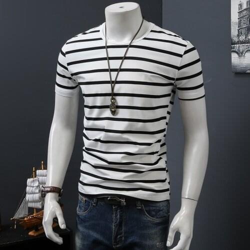 Summer Men Striped T Shirt Fashion Men Cotton O-Neck Short Sleeve T-shirts Korean Style Casual Tops Clothing