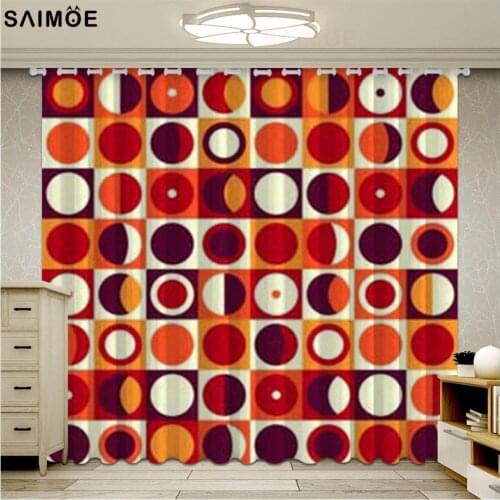 Geometric Curtains Geometric Pattern Colors Squares Circles Composition Living Room Bedroom Window Drapes Orange Ultra-thin