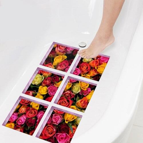 Hot Selling Fresh Flowers Bathtub Bathroom Anti-slip Floor Film Decals Tile Wall Stickers Home Bath Room Decoration Supplies