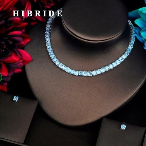 HIBRIDE Unique Design Sparkling CZ Jewelry Sets For Women Luxury Necklace Set Wedding Dress Accessories Party Show N-460