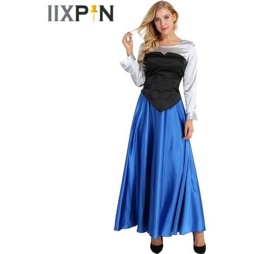IIXPIN Women Little Mermaid Cosplay Costume Princess Party Dress Ball Gown Outfit Long Sleeve Shirt with Strapless Top and Skirt