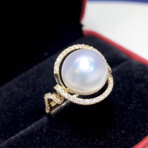Pearl Ring 11-12mm Fine Jewelry 14K Yellow Gold Natural White Peals Rings for Women Fine Pearls Rings