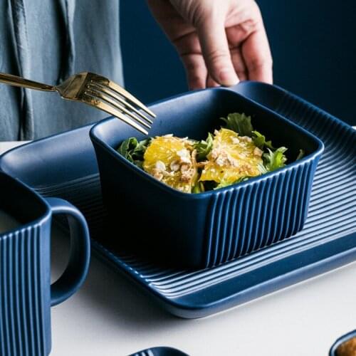 Creative ceramic Square stripe series hotel household dinner plate Western food Steak Plate Soup Bowl tableware Restaurant