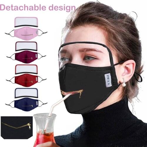 Creative Mask For Drinking Adult Cotton Zipper Opening Face Mask Detachable With Eyes Shield Halloween Cosplay Mascarillas