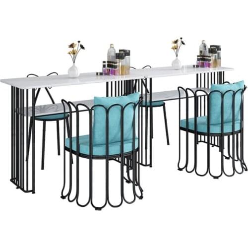 Manicure table and chair set marble table top beauty single double manicure table simple modern iron table