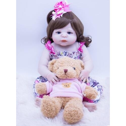 Fashion curly hair Doll Baby 22inch Doll bebes Reborn Dolls Girl Lifelike full Silicone Reborn Doll with mini bear for children