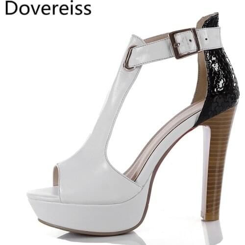 Dovereiss Fashion Summer Womens Shoes Pure color white Narrow band Elegant Chunky heels Waterproof Femmes Sandales Consice