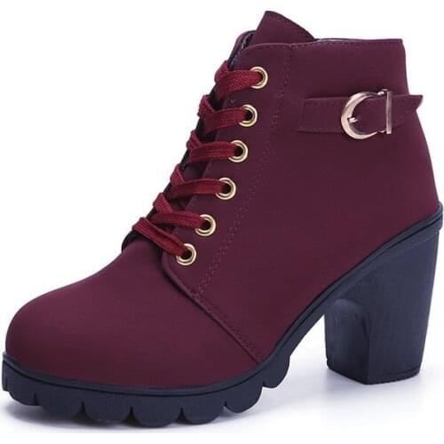 Fashionable Lace Thick-heeled Large Size Womens Boots High-heeled Thick-heeled Martin Boots Female Round Toe Lace