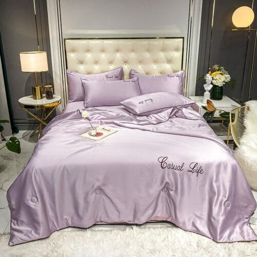 Washable Ice Silk Soft Silk Air Conditioning Comforter Quilt Summer Silky Embroidery Single Double Comfortable Thin Quilts