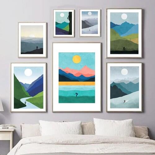 Ski surfing hiking cycling mountain climbing fishing wall art canvas painting Nordic posters and prints living room decoration w