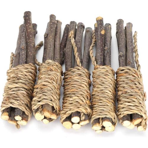Pet Tooth Chew Toys Pet Snacks Toys Hamster Chew Stick Natural Organic Small Animal Chew Toys Wooden with Seaweed Rope for Teeth