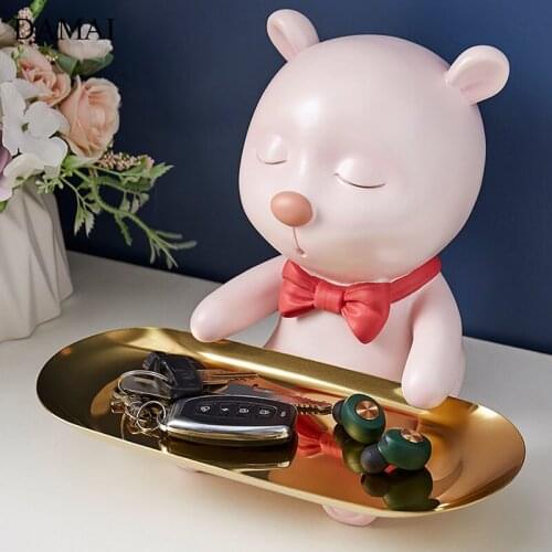 Cute Bear Tray Resin Trays Decorative Coffee Table Ornaments Jewelry Display Storage Cosmetic Container Home Decoration Modern