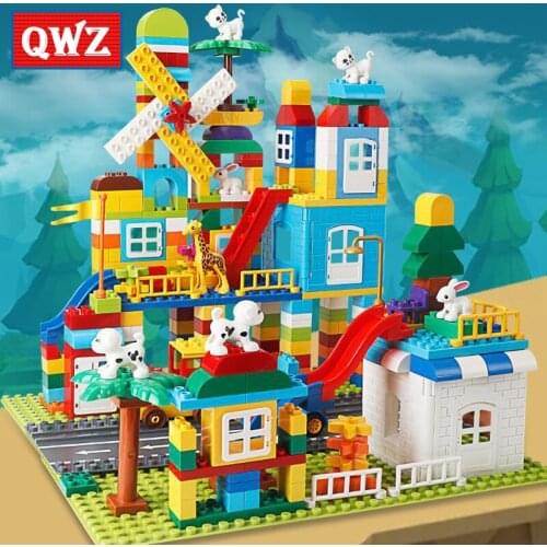 QWZ Big Size Castle Slide Building Blocks DIY Bricks Funnel Marble Race Run Toys For Children Christmas Gifts