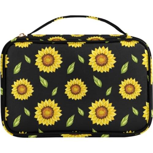 Sunflower Print Jewelry Box Travel Comestic Jewelry Casket Organizer Makeup Lipstick Storage Box Beauty Container Necklace Gift