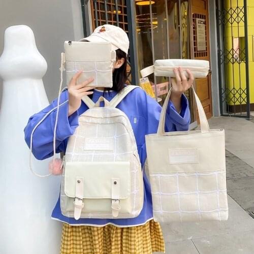 2021 New Schoolbags Fashion Rhombus Ladies Backpack Solid Color Girl School Bag Large Capacity Woman Bags Four-Piece Bolso Mujer