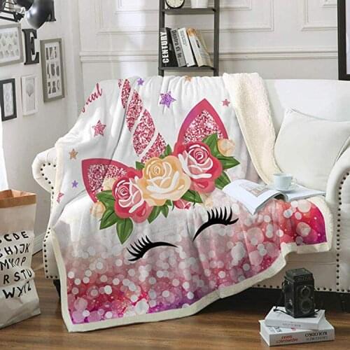 Cute New Unicorn Girl Sofa Blanket For Adults Cotton And Plush Bed Room Blanket Winter Warm Bedspread Bed Cover Throw Blankets