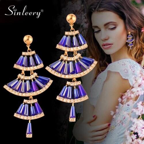 SINLEERY Bohemian Earring Sector Red Black Blue Zircon Earrings For Women 2020 Statement Fashion Jewelry ES786 SSC