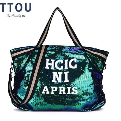 2020 Hot Sale Women Sequin Tote Bags Female Large Capacity Letter Top-handle Bags Lady Handbags Casual Girl Crossbody Bags