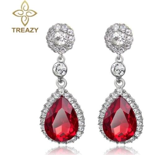 TREAZY Charm Crystal Drop Earrings for Women Fashion Jewelry Waterdrop Dangle Bridal Wedding Earrings Pendientes Femme Brincos