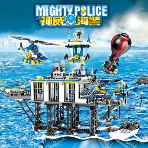 Prison Island Break Military SWAT model Building Blocks Helicopters Boat Police chase Criminals Set brikcs ship navy city Patrol