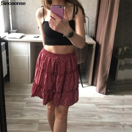 Women Mini Short Skirt 2020 Floral Summer Boho Bohemian Beach Ruffles A Line High Waist Skirt Casual Pleated Flared Skater Skirt