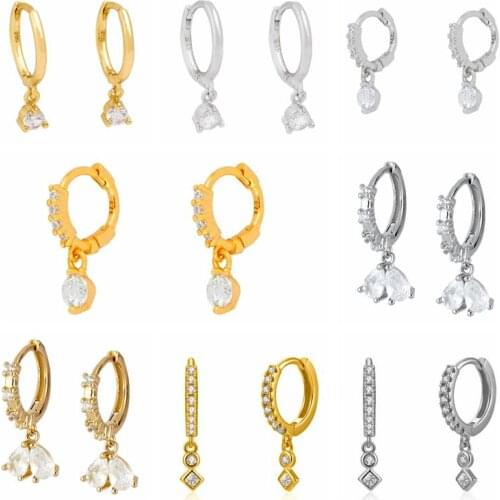 925 Sterling Silver geometric Pendant Hoop Huggies Earring for women gold color CZ Crystal Earring The right Christmas gift