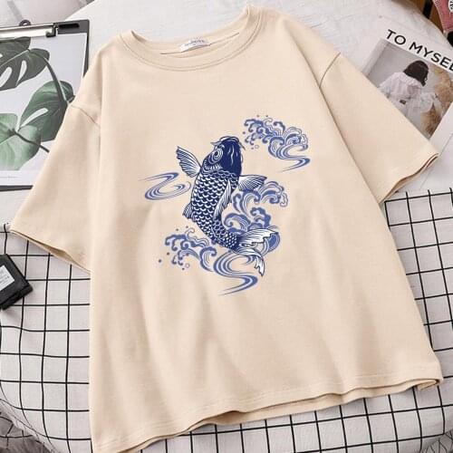 Women Japan Koi Vintage Tumblr Ulzzang T Shirts Camisetas De Mujer Harajuku Tee Shirt Femme 2021 Tops Roupas Femininas Vetement