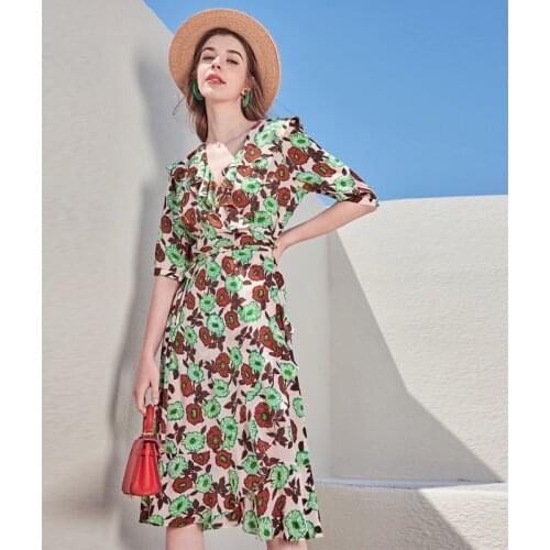 Green coffee chiffon silk floral maxi dress women 2020 summer long work beach office sexy party luxury dresses plus size