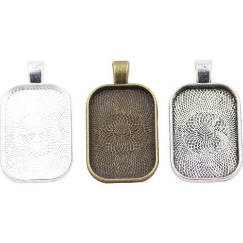 ZHUBI 5PCS Rectangle Pendant Cabochon Blank Necklace Plated Silver 20*30mm Setting Tray Base Cameo Bezel Making Jewelry Findings