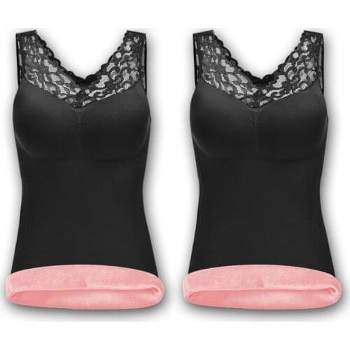 Winter Warm Lace Crop Top Vest Womens Pink Black Lace Slim Top Thick Plus Size Women Thermal Vest Lace Fleece Tank Tops X3