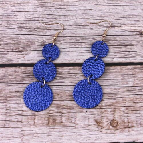 ZWPON Triple Genuine Leather Round Disc Drop Earrings 2019 Fashion Festival Cascade Leather Earrings Jewelry Wholesale