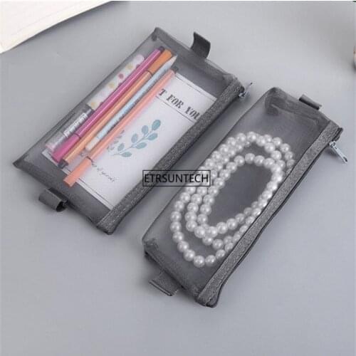100PCS Simple Transparent Mesh Pencil Case Office Student Pencil Cases Nylon School Supplies Pen Box Storage