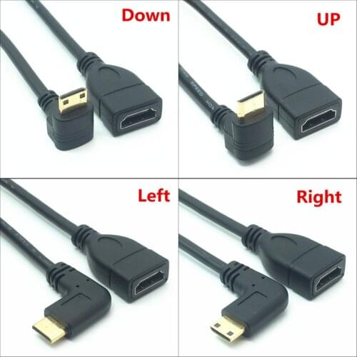 HDMI Cable 1080P Mini HDMI to HDMI Cable Male to Female 90 degree Right Angled Converter Adapter M-F Extension Adapter Connector