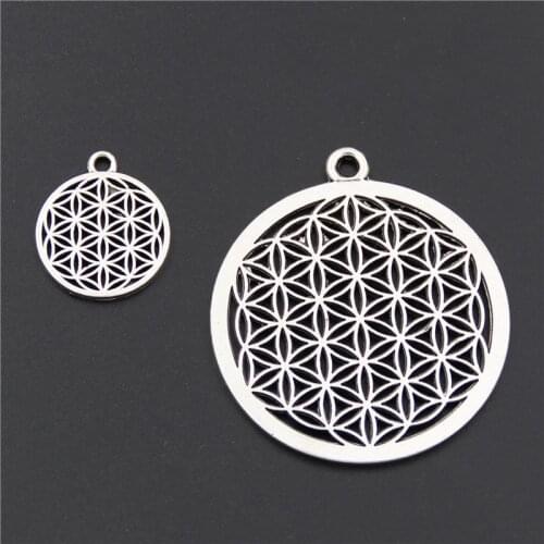 5pcs Silver Color Flower of life Circle Shaped Seed of Life Sacred Geometry Craft DIY Findings