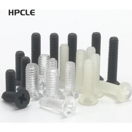 50pcs M3 M4 DIN965 GB819 Black or White nylon screw or Transparent Acrylic Plastic phillips Cross Recessed Flat Head Screws