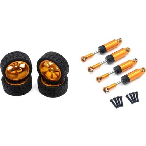 65mm Metal Wheel Rim + High Grip Rubber Tires Tyres for Wltoys 144001 A959 A959-B 124019 & Shock Absorber Damper