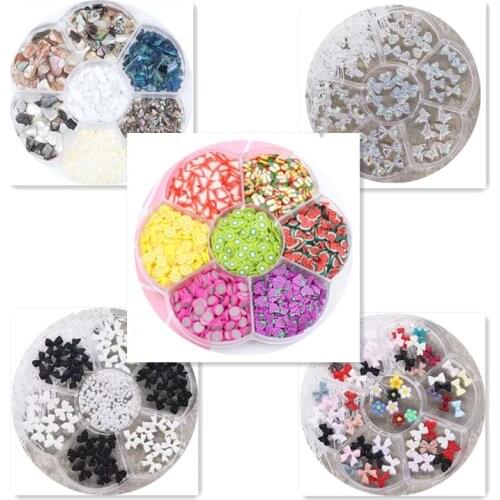 7Grids Wheel Nail Decoration Accessories 3D Clay Canes False Tips Stickers Soft Ceramic Tiny Cute Jewelry Bead Storage