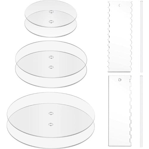 Acrylic Round Cake Discs Set Buttercream Cake Decorating Tool with 6 Round Discs 2 Icing Scraper 2 Center Dowel for Cake