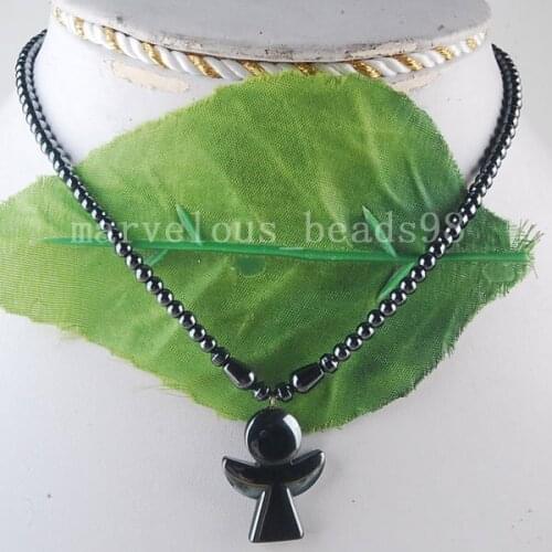 Free shipping Fashion Jewelry Black Non-Magnetic Hematite Angle Pendant Necklace 1Pcs G6168
