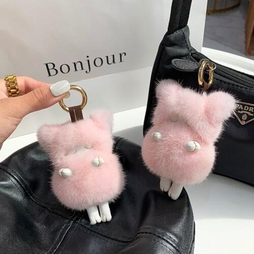 Womens New Real Mink Fur Keychain Cute Small Sheep HandBag Charm Trinket Pendant Car Key rings Cell phone Accessories Kids Toy