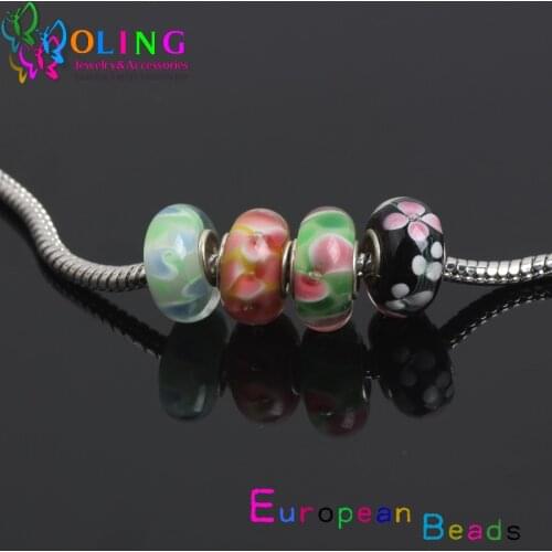 Lampwork beads 8PCS/LOT Dia 14MM Round 4 colors Flower shape glass bead fit European bead Bracelet & Necklaces PHS-001