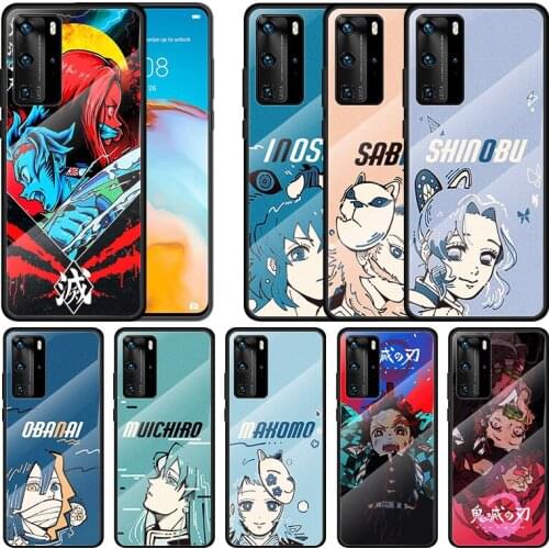 Anime Demon Slayer Kimetsu no Yaiba For Huawei P40 P30 P20 P10 Pro Plus Lite 5G 2019 Tempered Glass Cover Luxury Phone Case