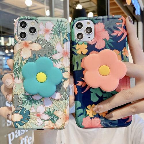 Vintage Cute Flower Leaves Stand Holder Case For iPhone 11 12 11Pro Max XR XS Max X 7 8 Plus 11Pro SE 2020 Folding Bracket Cover