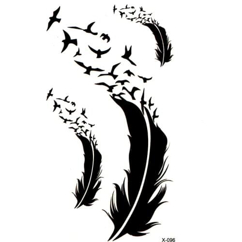 Black Feather Waterproof Temporary Tattoos Men Tatuajes Temporales Glitter Tattoo Sleeve Tatoo Henna Tatuagem Art Tattoo Sticker