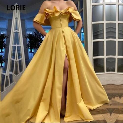 LORIE Yellow Prom Dresses Arabic Dubai Evening Gowns 2021 off Shoulder Ruffled Taffeta Long Celebrity Party Dress