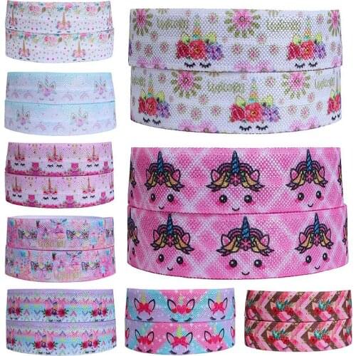 FLRA ElasticFLRA RIBBON unicorn face printed party supply soft fold over elastic